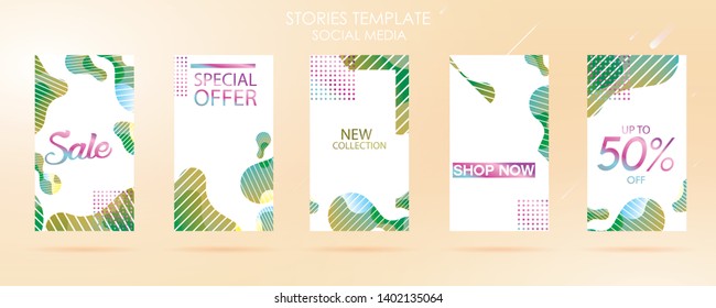 social media story sale banner with wave liquid and gradient splashes - Vector