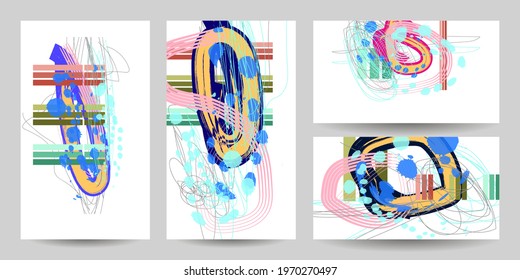 Social media story set templates Art Painting colored with hand drawn scribbles Conpempory textures banner birthday party or anniversary invitations