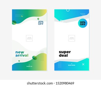 Social media story status online product promotion vertical poster background template design. Creative simple geometric abstract fluid liquid shape vector illustration element