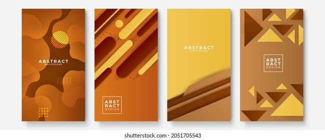 Social media story template collection in gradient gold brown color. Abstract geometric portrait design for banner, flier, web ads, business card and much more
