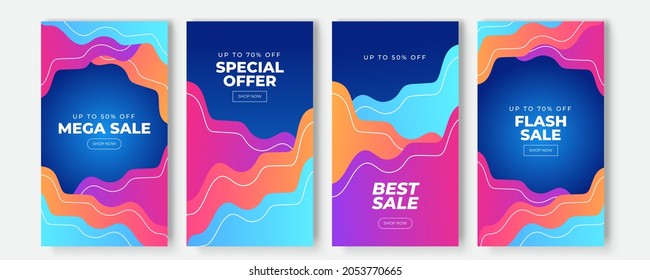 Social media story template with colorful abstract geometric pattern background. Modern abstract covers set, minimal covers design. Colorful geometric background, vector illustration