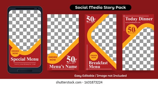 Social Media Story Template for Food Promotion in Red Background