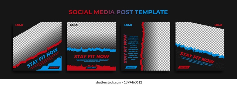 Social media story template. template post for ads. design with grunge style red and blue color.