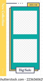 Social media story template in retro design style. Stories template with empty space.