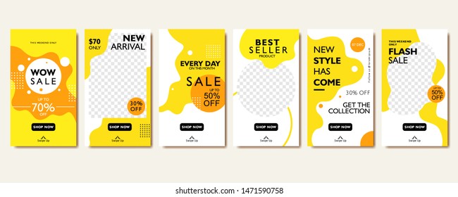 Social media story template for special offer and discount. Yellow abstract promotion web banner poster for mobile apps. Geometric pattern background frame layout for photo product and online shop