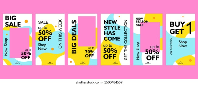 Social media story template for special offer and discount. Colorful abstract promotion web banner poster for mobile apps. Geometric pattern background frame layout for photo product and online shop 