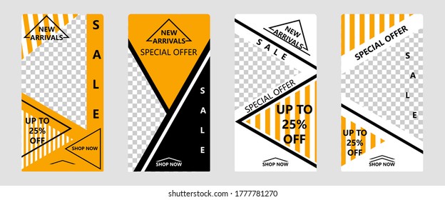 Social media story template for special offer and discount. Trendy geometric for promotion web banner poster mobile apps. Frame layout for photo product and online shop