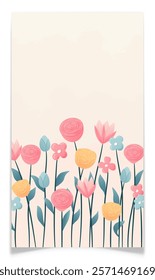 Social media story template with spring floral design. Pastel backgrounds with lilies, roses, flowers and leaves. Brush stroke elements. Perfect for Valentines Day or Mothers Day. Vector illustration.