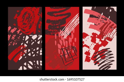 Social media story templates. Abstract pattern. Seasonal sale banner. Trend background.  Bright colored with hand drawn scribbles  Birthday party or anniversary invitation. Pattern background set.