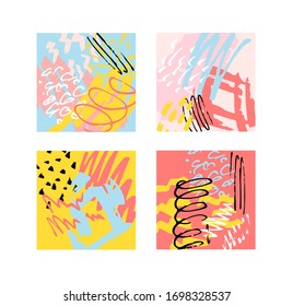 Social media story templates. Abstract pattern. Seasonal sale banner. Trend background.  Bright colored with hand drawn scribbles  Birthday party or anniversary invitation. Pattern background set.