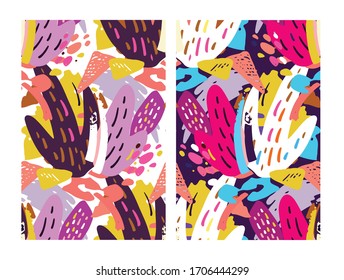 Social media story templates. Abstract pattern. Seasonal sale banner. Trend background.  Bright colored with hand drawn scribbles  Birthday party or anniversary invitation. Pattern background set.