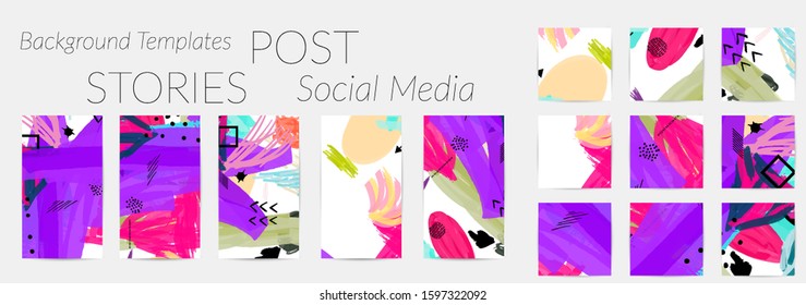 Social media story templates. Bright colored with hand drawn scribbles Easter holiday textures. Seasonal sale banner. Birthday party or anniversary invitation. Spring holiday art background set.