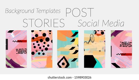 Social media story templates. Bright colored with hand drawn scribbles Easter holiday textures. Seasonal sale banner. Birthday party or anniversary invitation. Spring holiday art background set.