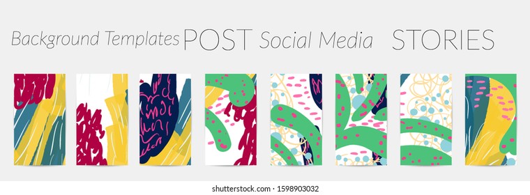 Social media story templates. Bright colored with hand drawn scribbles Easter holiday textures. Seasonal sale banner. Birthday party or anniversary invitation. Spring holiday art background set.