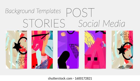 Social media story templates. Bright colored with hand drawn scribbles Easter holiday textures. Seasonal sale banner. Birthday party or anniversary invitation. Spring holiday art background set.