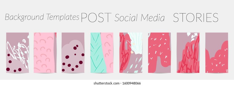 Social media story templates. Bright colored with hand drawn scribbles Easter holiday textures. Seasonal sale banner. Birthday party or anniversary invitation. Spring holiday art background set.