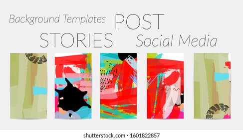 Social media story templates. Bright colored with hand drawn scribbles Easter holiday textures. Seasonal sale banner. Birthday party or anniversary invitation. Spring holiday art background set.