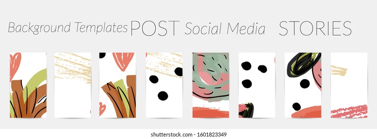Social media story templates. Bright colored with hand drawn scribbles Easter holiday textures. Seasonal sale banner. Birthday party or anniversary invitation. Spring holiday art background set.