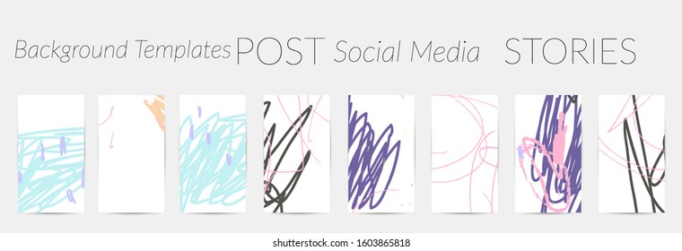 Social media story templates. Bright colored with hand drawn scribbles Easter holiday textures. Seasonal sale banner. Birthday party or anniversary invitation. Spring holiday art background set.