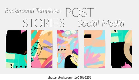 Social media story templates. Bright colored with hand drawn scribbles Easter holiday textures. Seasonal sale banner. Birthday party or anniversary invitation. Spring holiday art background set.