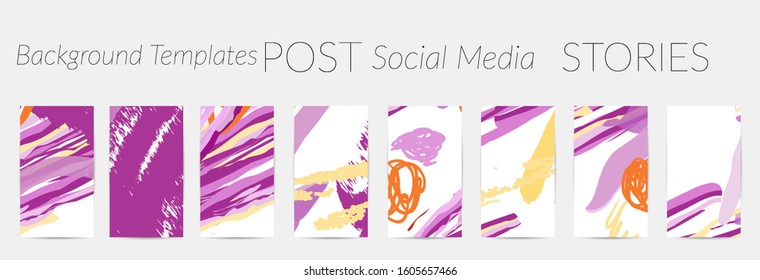 Social media story templates. Bright colored with hand drawn scribbles Easter holiday textures. Seasonal sale banner. Birthday party or anniversary invitation. Spring holiday art background set.