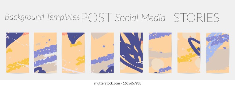 Social media story templates. Bright colored with hand drawn scribbles Easter holiday textures. Seasonal sale banner. Birthday party or anniversary invitation. Spring holiday art background set.