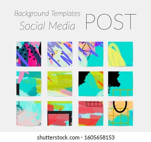 Social media story templates. Bright colored with hand drawn scribbles Easter holiday textures. Seasonal sale banner. Birthday party or anniversary invitation. Spring holiday art background set.