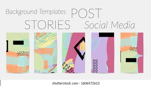 Social media story templates. Bright colored with hand drawn scribbles Easter holiday textures. Seasonal sale banner. Birthday party or anniversary invitation. Spring holiday art background set.