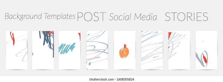 Social media story templates. Bright colored with hand drawn scribbles Easter holiday textures. Seasonal sale banner. Birthday party or anniversary invitation. Spring holiday art background set.