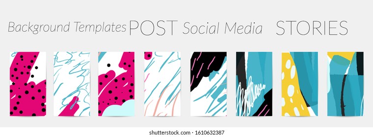 Social media story templates. Bright colored with hand drawn scribbles Easter holiday textures. Seasonal sale banner. Birthday party or anniversary invitation. Spring holiday art background set.