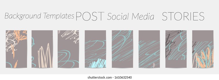 Social media story templates. Bright colored with hand drawn scribbles Easter holiday textures. Seasonal sale banner. Birthday party or anniversary invitation. Spring holiday art background set.