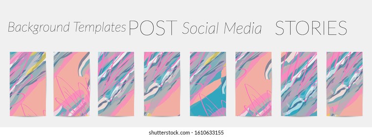 Social media story templates. Bright colored with hand drawn scribbles Easter holiday textures. Seasonal sale banner. Birthday party or anniversary invitation. Spring holiday art background set.
