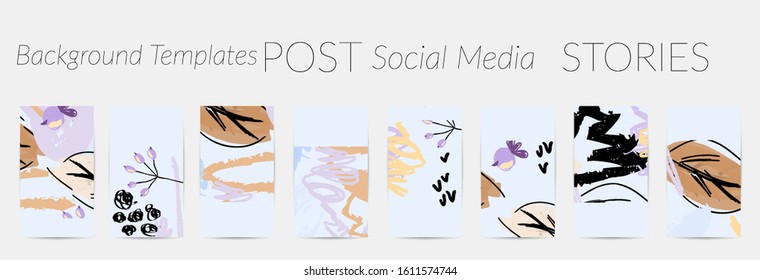 Social media story templates. Bright colored with hand drawn scribbles Easter holiday textures. Seasonal sale banner. Birthday party or anniversary invitation. Spring holiday art background set.