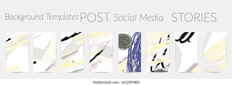 Social media story templates. Bright colored with hand drawn scribbles Easter holiday textures. Seasonal sale banner. Birthday party or anniversary invitation. Spring holiday art background set.