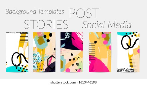 Social media story templates. Bright colored with hand drawn scribbles Easter holiday textures. Seasonal sale banner. Birthday party or anniversary invitation. Spring holiday art background set.