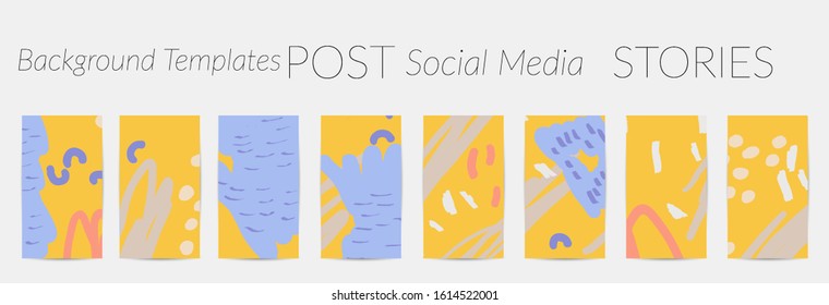 Social media story templates. Bright colored with hand drawn scribbles Easter holiday textures. Seasonal sale banner. Birthday party or anniversary invitation. Spring holiday art background set.