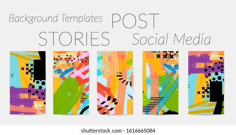 Social media story templates. Bright colored with hand drawn scribbles Easter holiday textures. Seasonal sale banner. Birthday party or anniversary invitation. Spring holiday art background set.