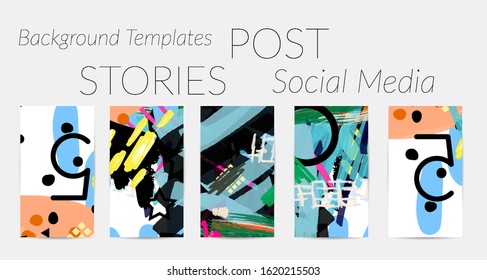 Social media story templates. Bright colored with hand drawn scribbles Easter holiday textures. Seasonal sale banner. Birthday party or anniversary invitation. Spring holiday art background set.