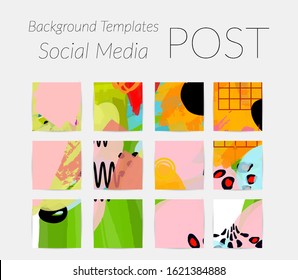 Social media story templates. Bright colored with hand drawn scribbles Easter holiday textures. Seasonal sale banner. Birthday party or anniversary invitation. Spring holiday art background set.