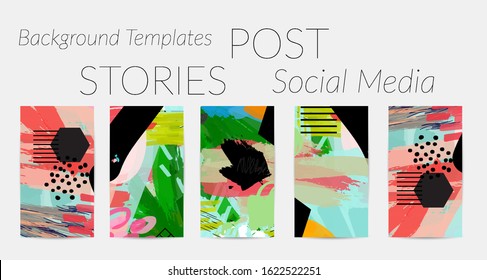 Social media story templates. Bright colored with hand drawn scribbles Easter holiday textures. Seasonal sale banner. Birthday party or anniversary invitation. Spring holiday art background set.