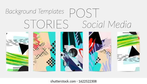 Social media story templates. Bright colored with hand drawn scribbles Easter holiday textures. Seasonal sale banner. Birthday party or anniversary invitation. Spring holiday art background set.