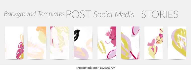 Social media story templates. Bright colored with hand drawn scribbles Easter holiday textures. Seasonal sale banner. Birthday party or anniversary invitation. Spring holiday art background set.