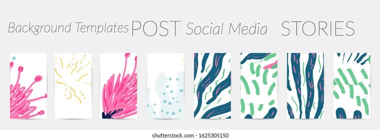 Social media story templates. Bright colored with hand drawn scribbles Easter holiday textures. Seasonal sale banner. Birthday party or anniversary invitation. Spring holiday art background set.