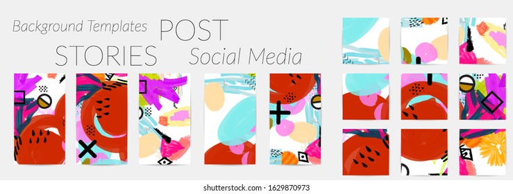 Social media story templates. Bright colored with hand drawn scribbles Easter holiday textures. Seasonal sale banner. Birthday party or anniversary invitation. Spring holiday art background set.