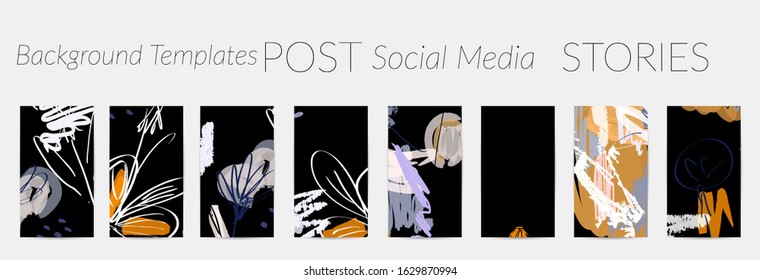 Social media story templates. Bright colored with hand drawn scribbles Easter holiday textures. Seasonal sale banner. Birthday party or anniversary invitation. Spring holiday art background set.