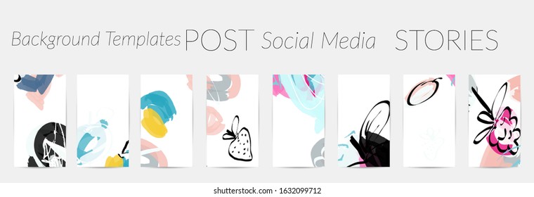 Social media story templates. Bright colored with hand drawn scribbles Easter holiday textures. Seasonal sale banner. Birthday party or anniversary invitation. Spring holiday art background set.