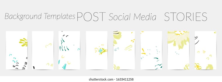 Social media story templates. Bright colored with hand drawn scribbles Easter holiday textures. Seasonal sale banner. Birthday party or anniversary invitation. Spring holiday art background set.