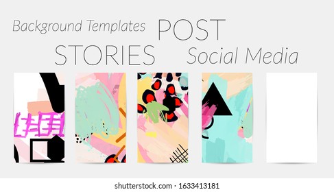 Social media story templates. Bright colored with hand drawn scribbles Easter holiday textures. Seasonal sale banner. Birthday party or anniversary invitation. Spring holiday art background set.