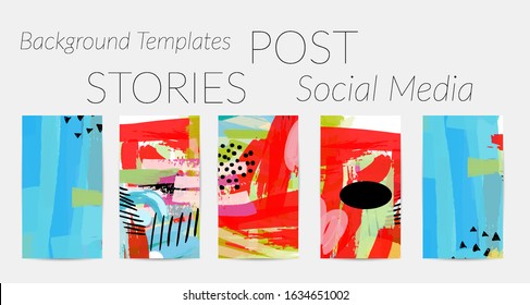 Social media story templates. Bright colored with hand drawn scribbles Easter holiday textures. Seasonal sale banner. Birthday party or anniversary invitation. Spring holiday art background set.