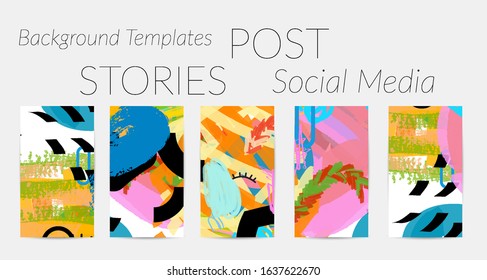 Social media story templates. Bright colored with hand drawn scribbles Easter holiday textures. Seasonal sale banner. Birthday party or anniversary invitation. Spring holiday art background set.